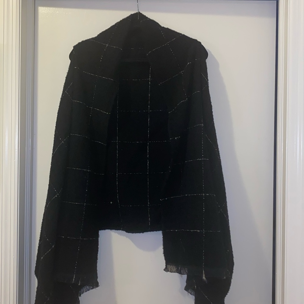 Express Black Windowpane Open Front Jacket